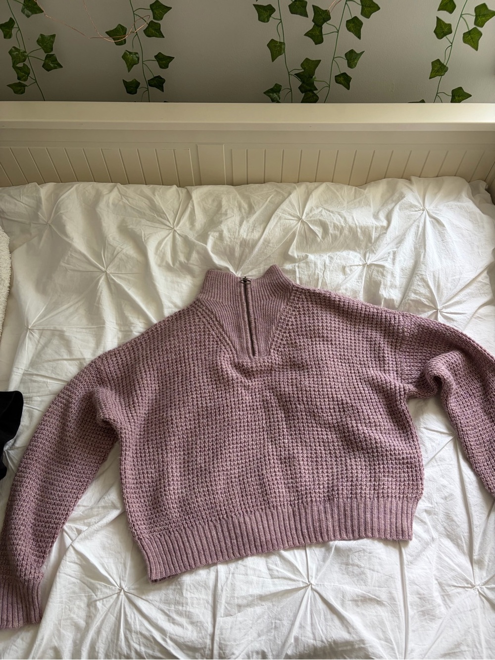 American Eagle Outfitters Mauve Half-Zip Waffle Knit Sweater